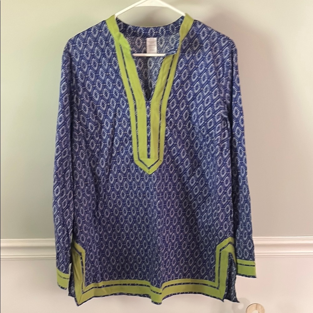 Blue and Green Patterned Tunic Top